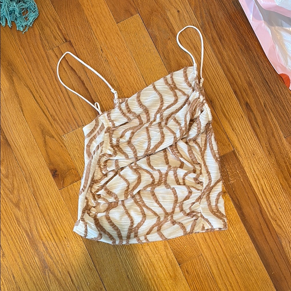 Free People Cream Ruched Camisole with Spaghetti Straps